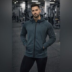 Gymshark Men’s Interlock Tech Zip Up Hoodie Slate Teal Size XL NEW SOLD OUT